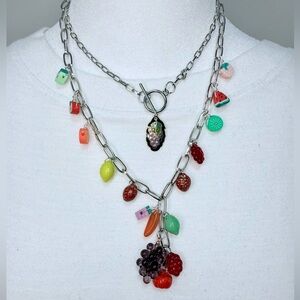 Colorful fruit salad and cloisonné charm necklace #57